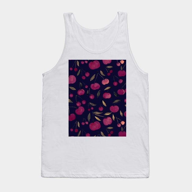 Watercolor sour cherries pattern - burgundy and black Tank Top by wackapacka